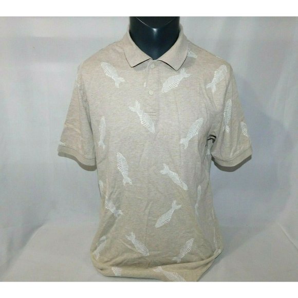 Chaps Mens L Light Brown Beige Fishbone Pattern Polo Shirt Short sleeve . - Picture 1 of 8